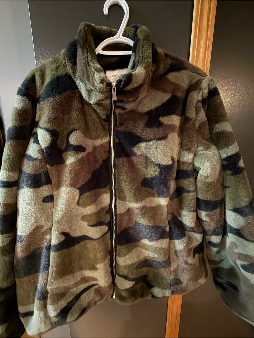 TRIBAL Green Camo Faux-Fur Zip Jacket (new without tags)